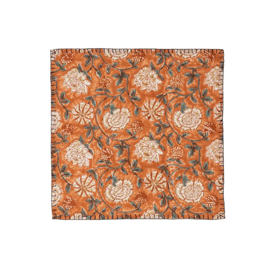 Linen Napkin Set- Orange Floral