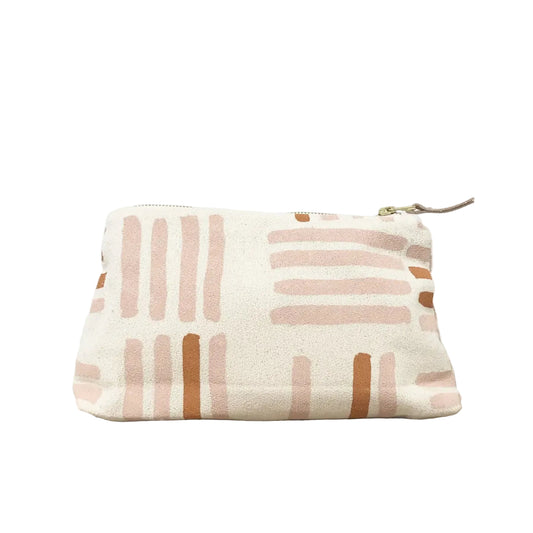 Dusty Pink Grid Zip Makeup Bag