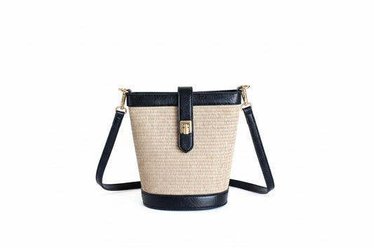 Raffia Bucket Bag- Black