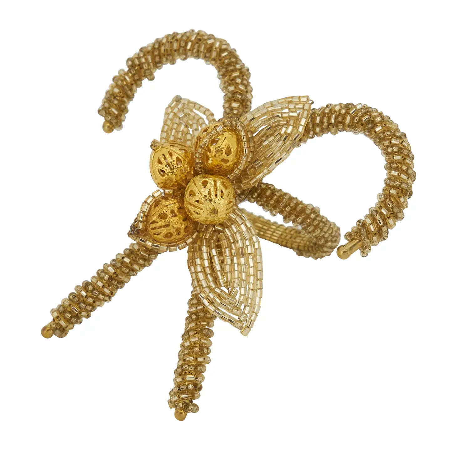 Gold Beaded Candy Cane Napkin Ring Set