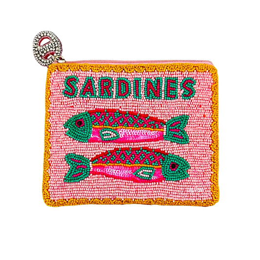 Beaded Sardines Coin Purse- Pink & Yellow