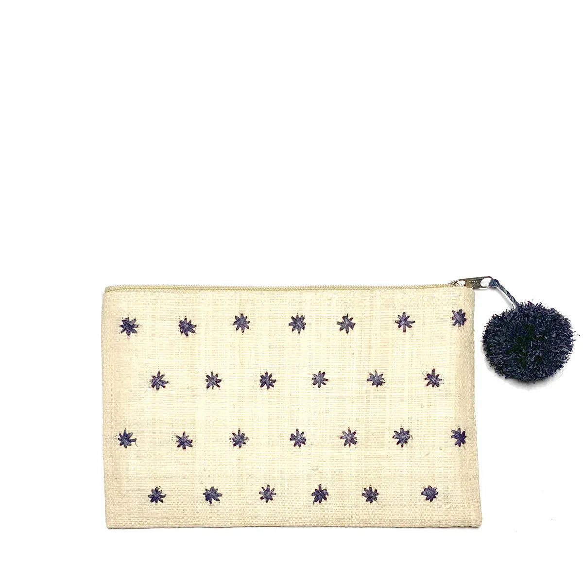 Raffia Pouch - Navy Stars