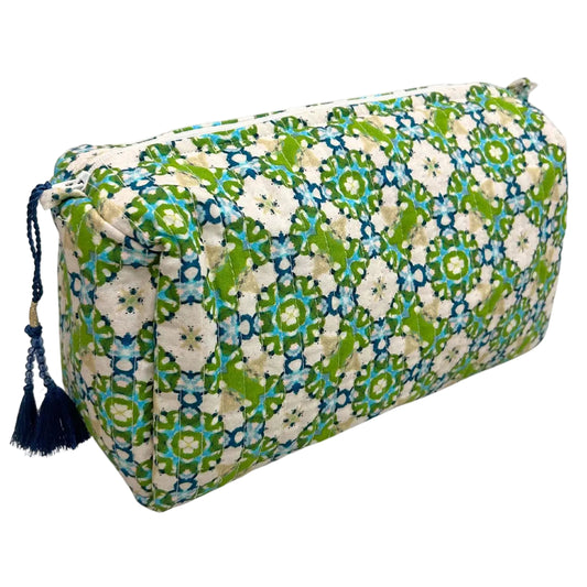 Green Floral Cosmetic Bag - Large