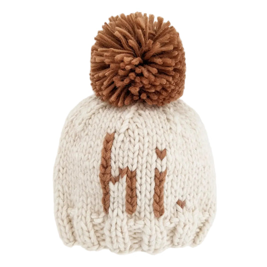 "Hi" Baby Beanie - Pecan