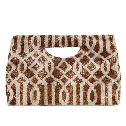 Gold and Ivory Geometric Beaded Clutch