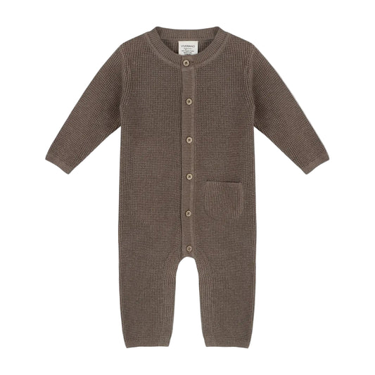 Pocket & Button Chunky Jumpsuit- Cocoa Heather