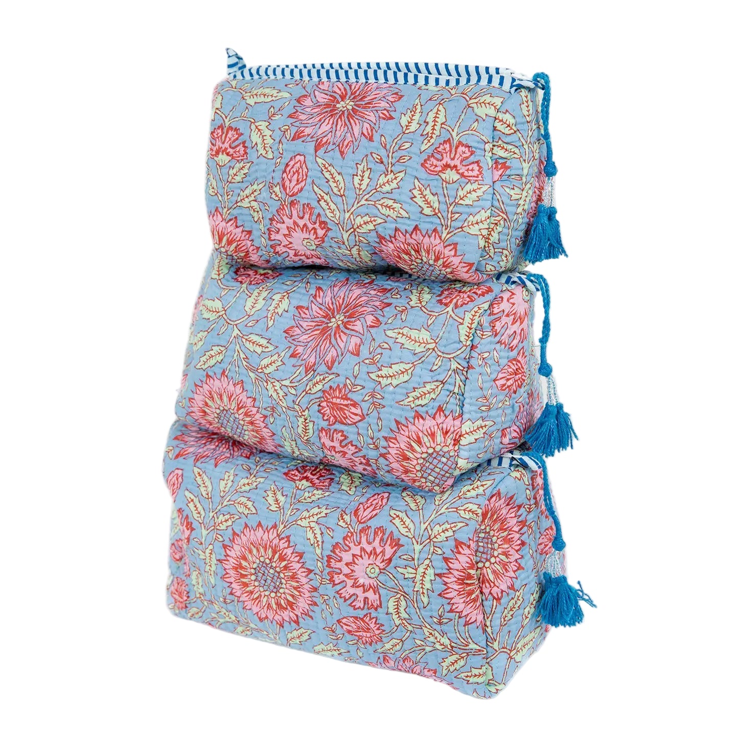 Light Blue Floral Cosmetic Bag Set