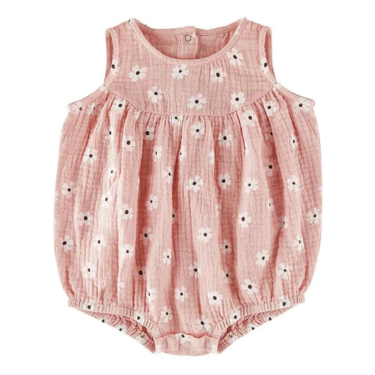 Sleeveless Romper- Pink Daisies