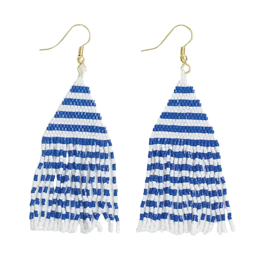 Blue and White Fringe Earrings