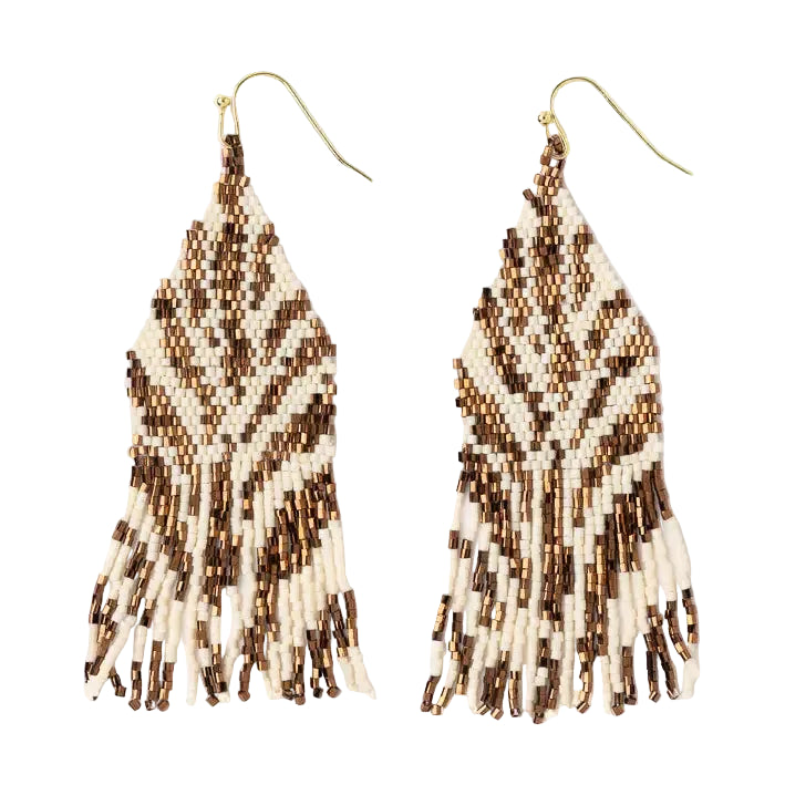 Zebra Fringe Earrings- Ivory and Brown