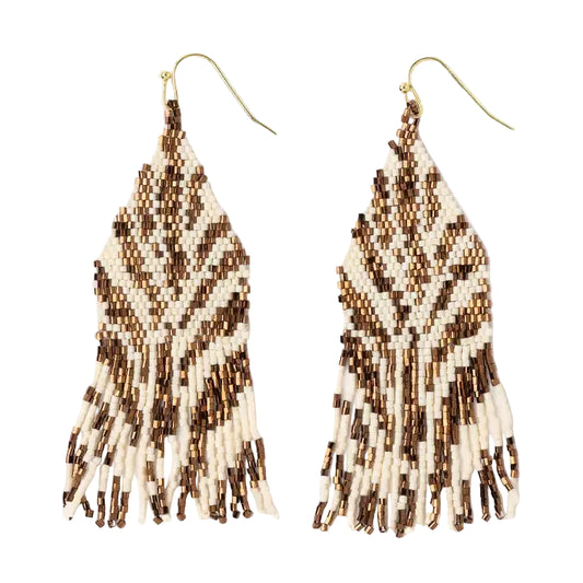 Zebra Fringe Earrings- Ivory and Brown