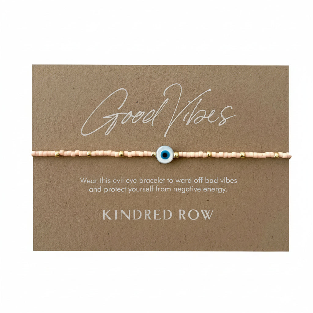 Evil Eye Beaded Bracelet- Peachy Pink