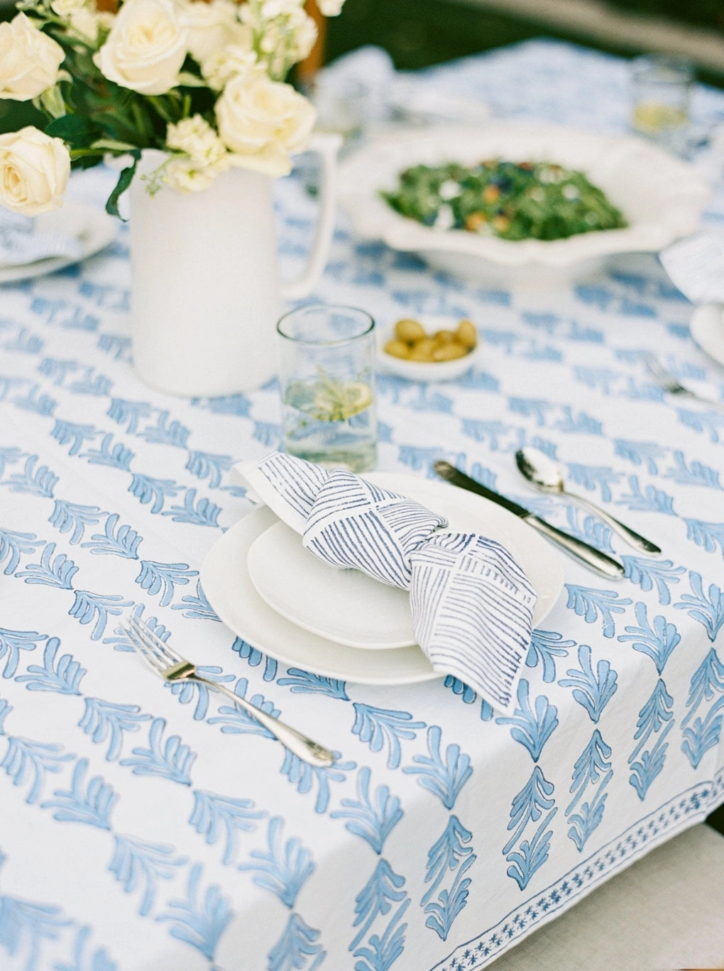 Blue and Navy Tablecloth - 60 x 60"