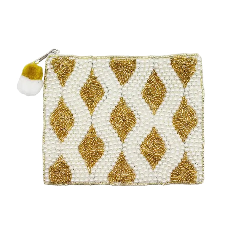 Golden and White Beaded Pouch