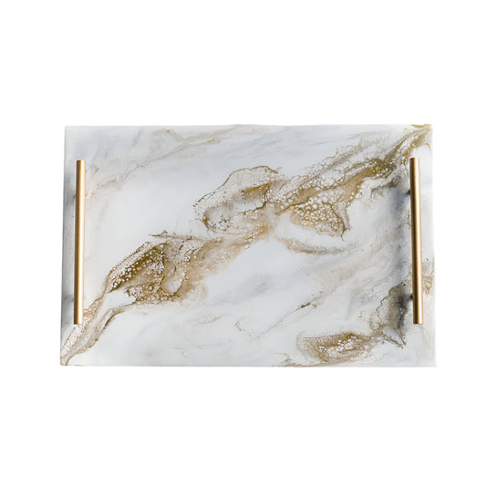Resin Serving Tray with Handles- Gold Quartz