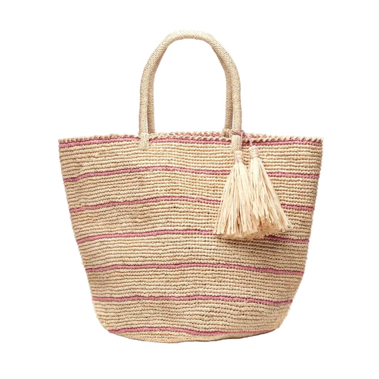 Raffia Tote with Slim Lilac Stripes