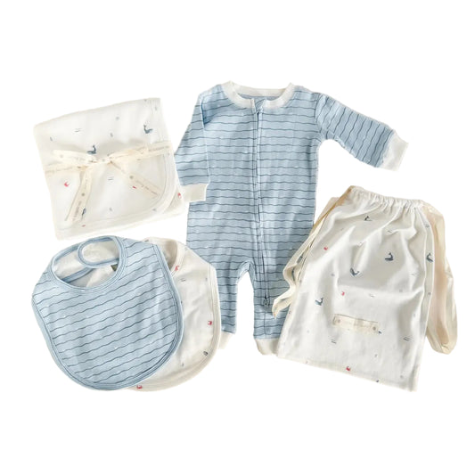 Organic Cotton Welcome Home Layette Set - Nautical Ocean