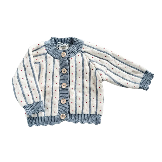 Cotton Stripe Heart Cardigan