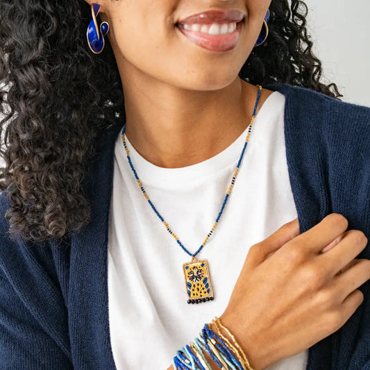 Beaded Necklace with Embroidered Cheetah