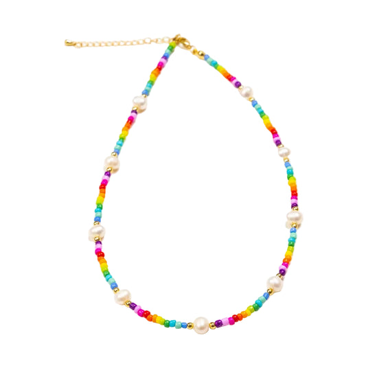 Rainbow Beaded Necklace with Pearls
