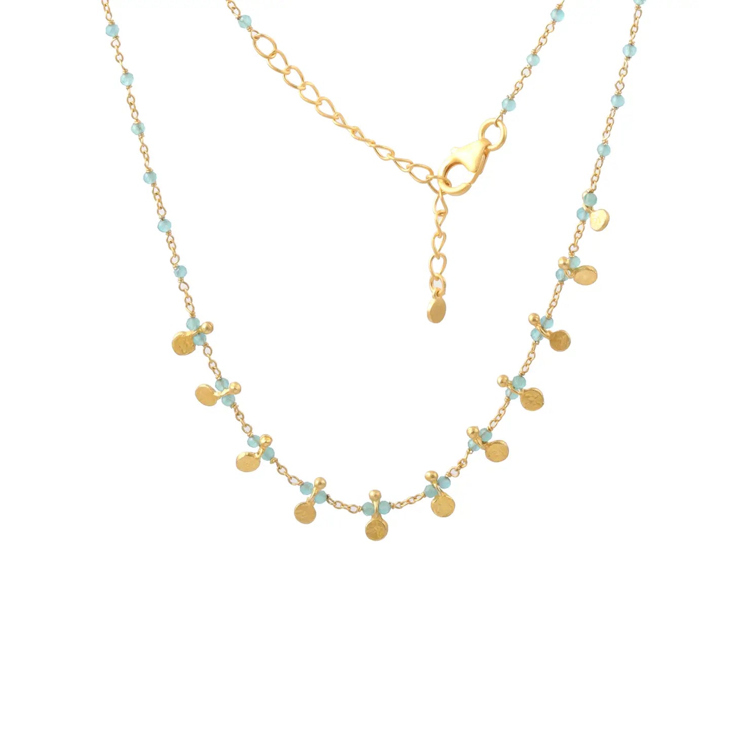 Aqua Necklace with Gold Discs
