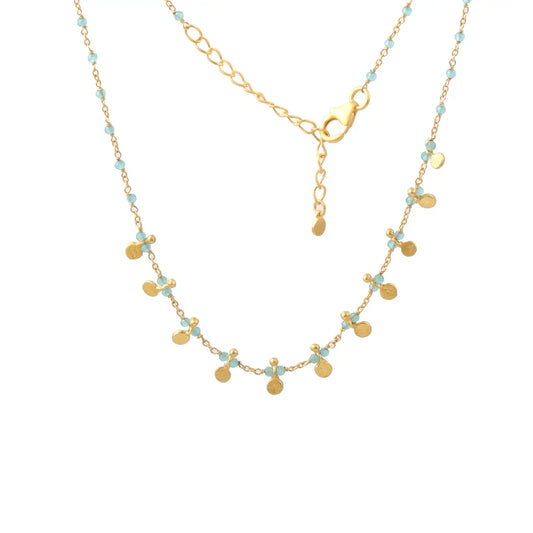 Aqua Necklace with Gold Discs