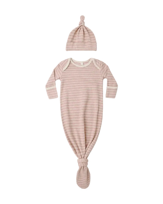 Knotted Baby Gown and Hat Set - Dusty Rose