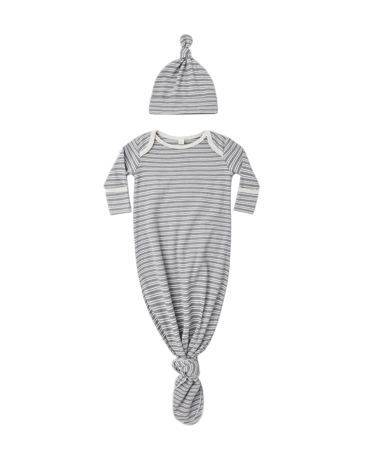 Knotted Baby Gown and Hat Set - Slate