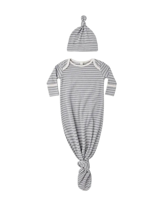 Knotted Baby Gown and Hat Set - Slate