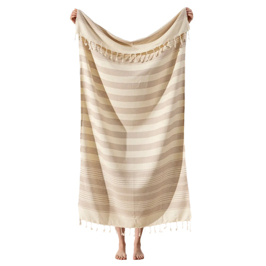 Beige and Cream Stripe Fouta Towel