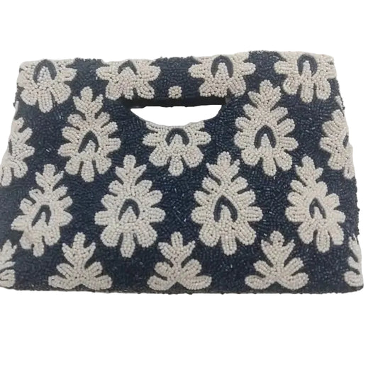 Blue and White Beaded Clutch