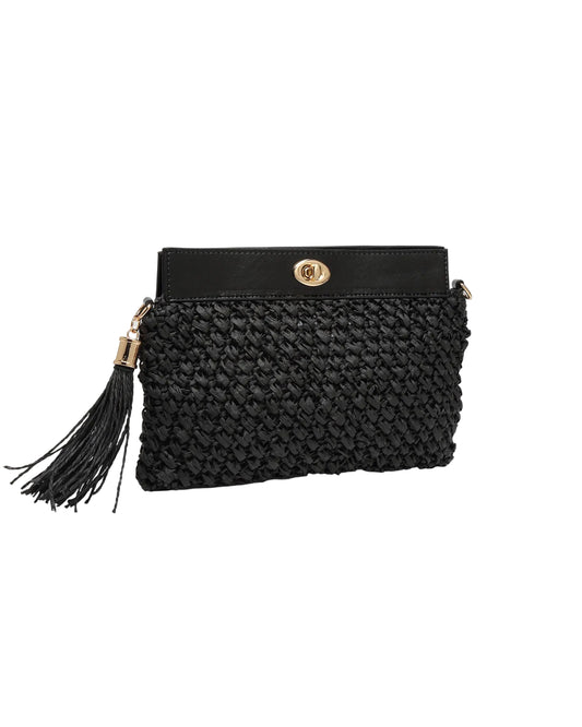 Black Raffia Crossbody Bag