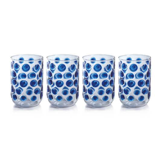 Blue Dotted Glass Tumblers - Set of 4