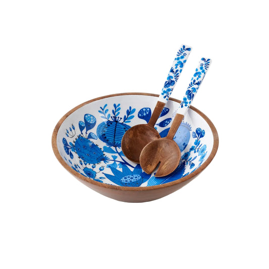 Blue and White Salad Bowl Set