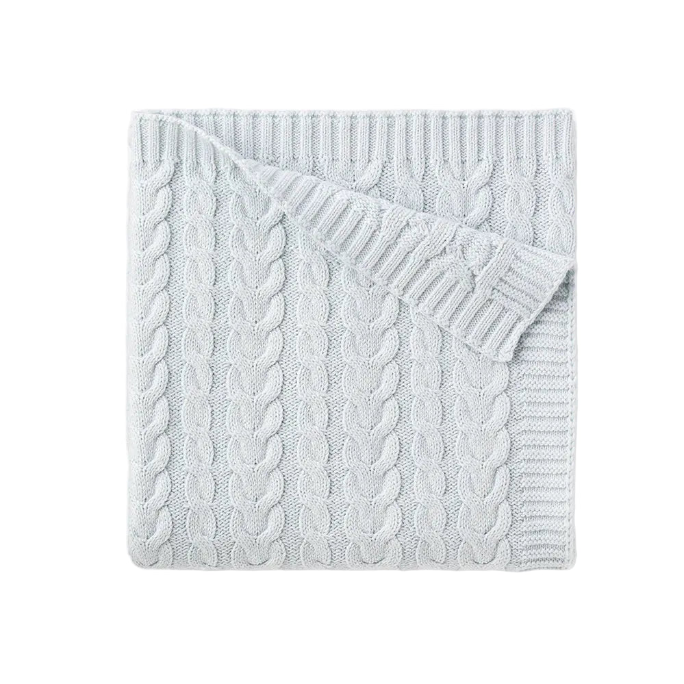 Cable Knit Baby Blanket- Blue