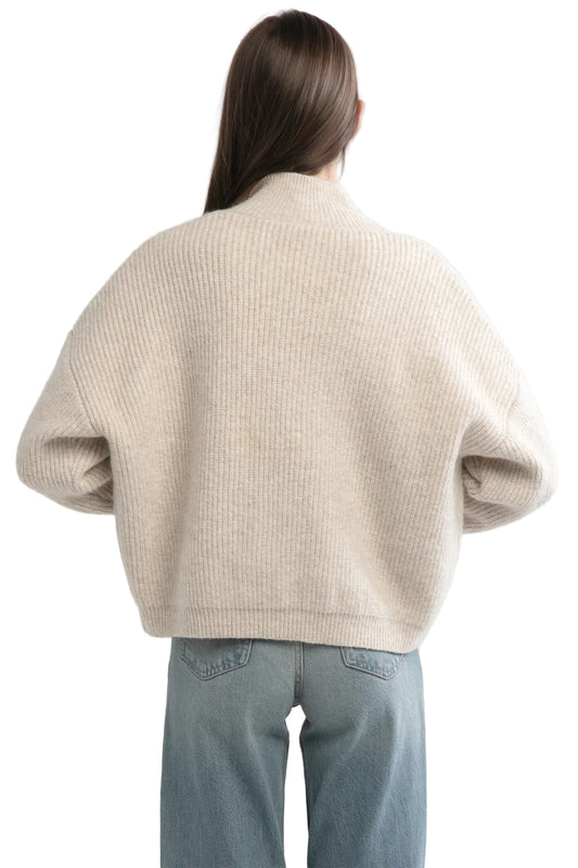 Bomber Zip-Up Cardigan- Beige