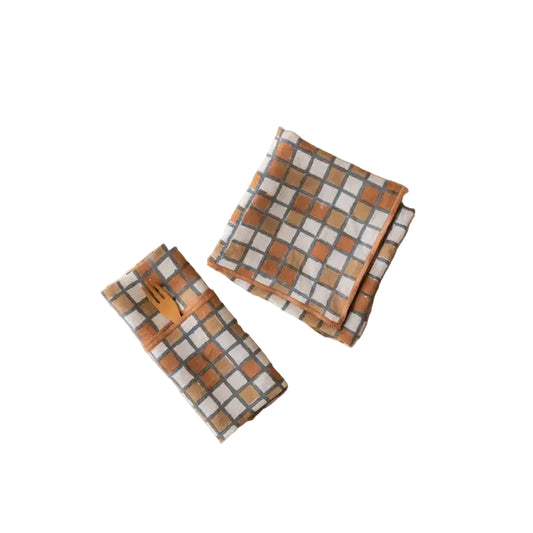 Linen Napkin Set- Brown Checkered