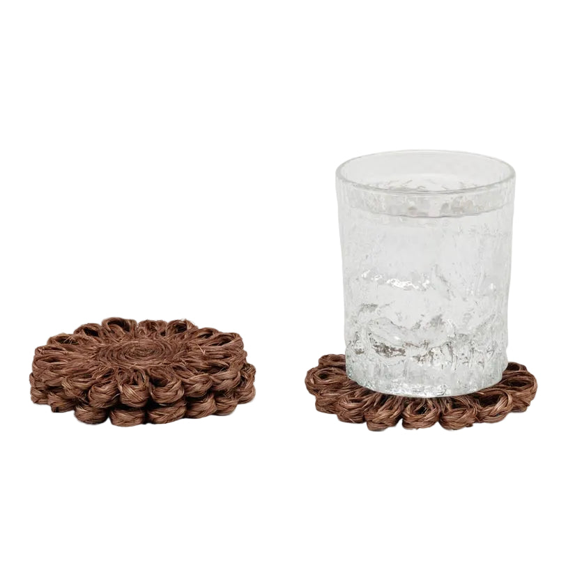 Raffia Floral Coasters in Brown