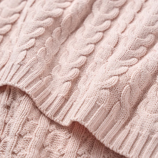 Cable Knit Baby Blanket- Pink