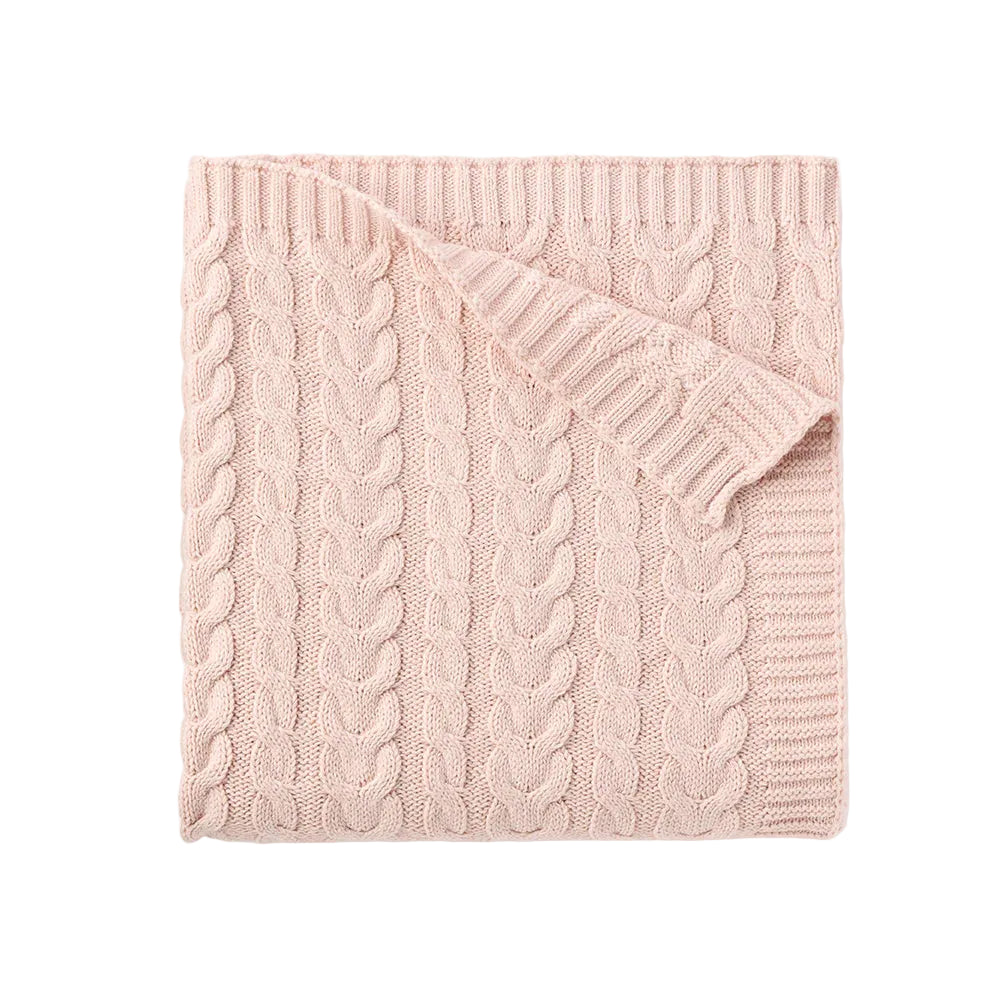 Cable Knit Baby Blanket- Pink