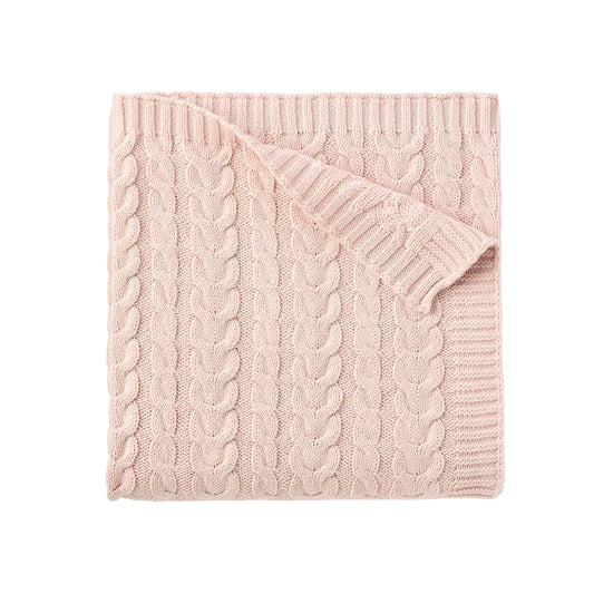 Cable Knit Baby Blanket- Pink