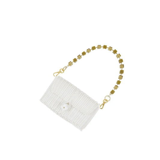 Clutch with Beaded Strap – White