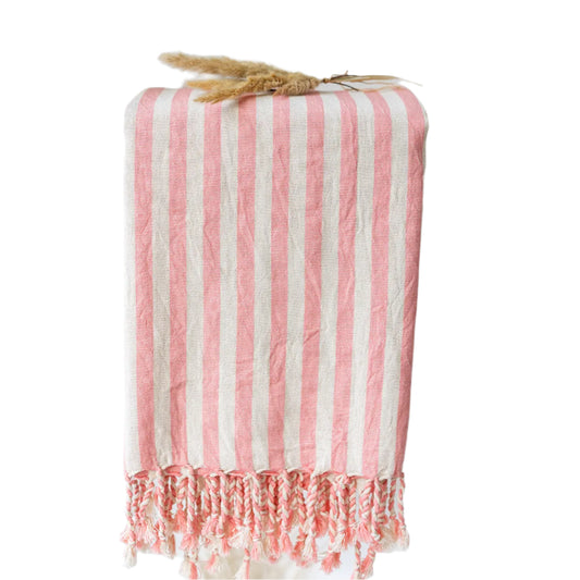 Rustic Vintage Coral Strip Fouta Towel