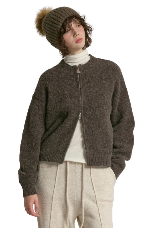Crop Zip-Up Cardigan- Mocha