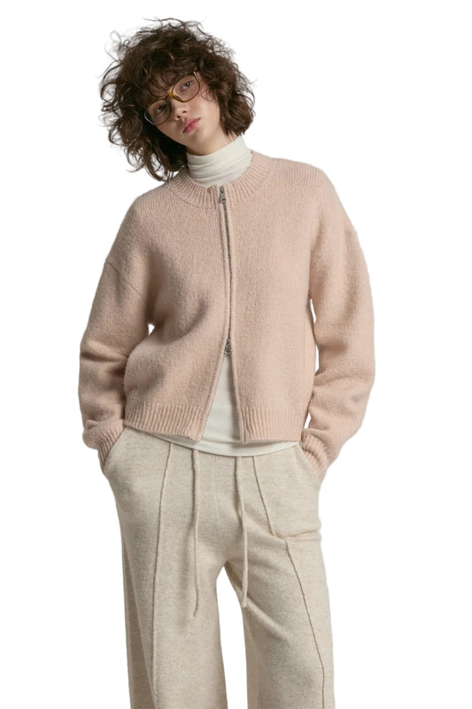 Crop Zip-Up Cardigan- Pink