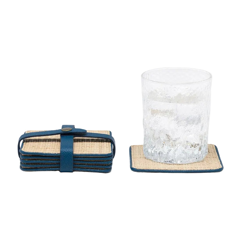 Dark Blue Raffia Coasters- Set of 6
