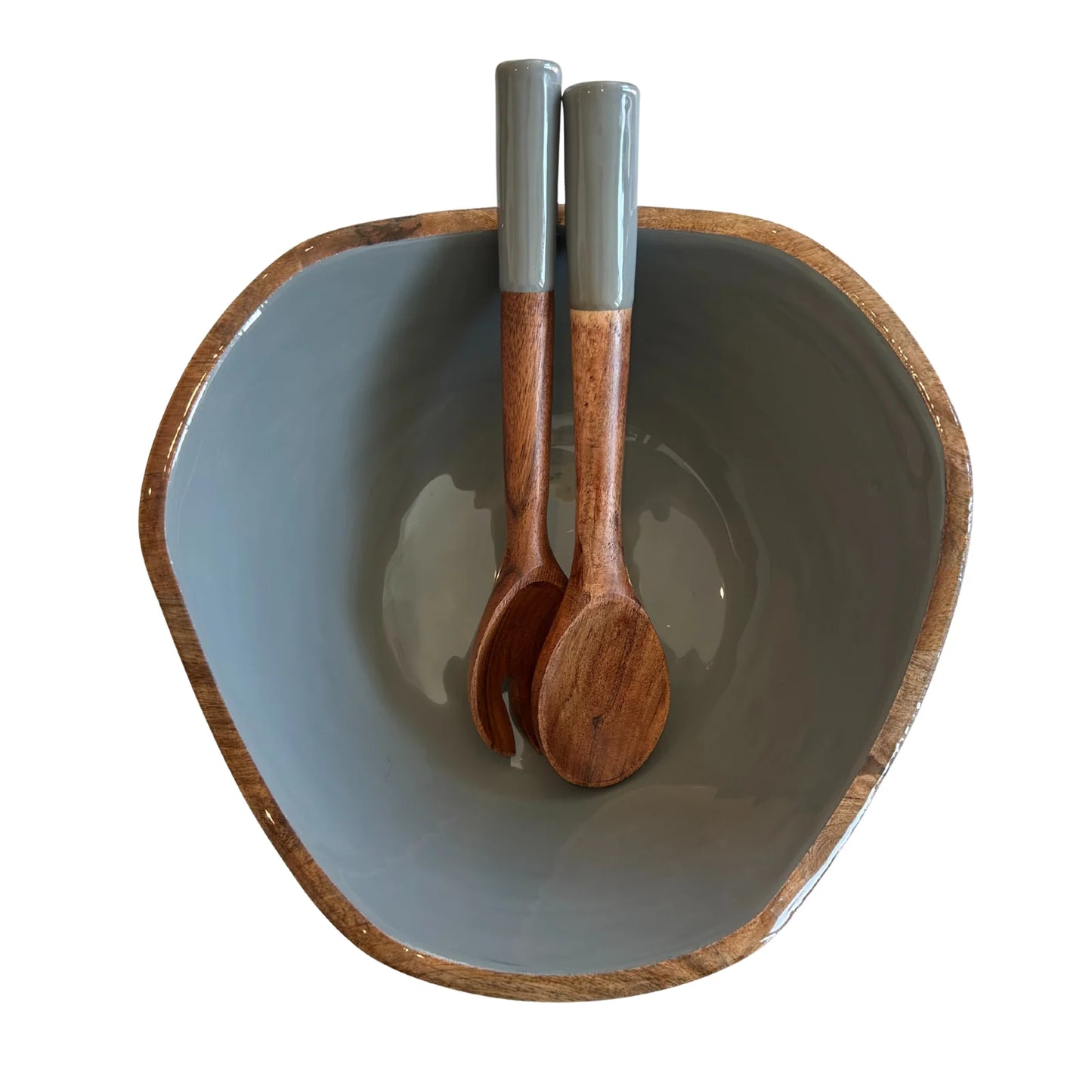 Large Mango Wood Bowl and Servers Set - Dark Gray