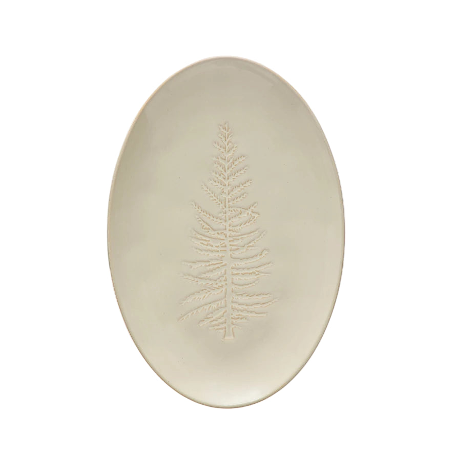Debossed Oval Platter with Tree