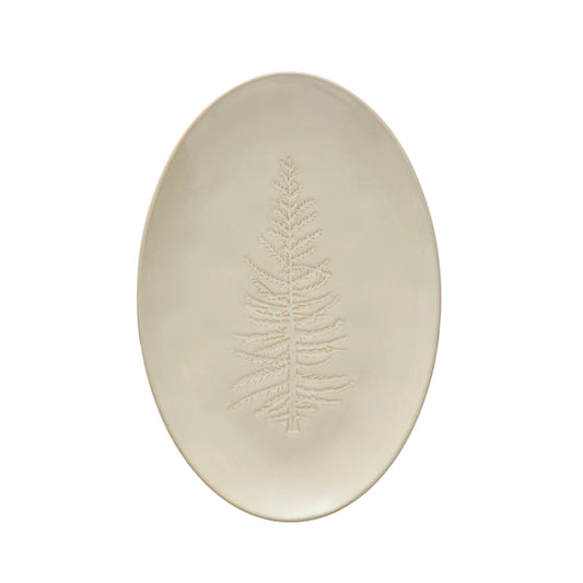 Debossed Oval Platter with Tree