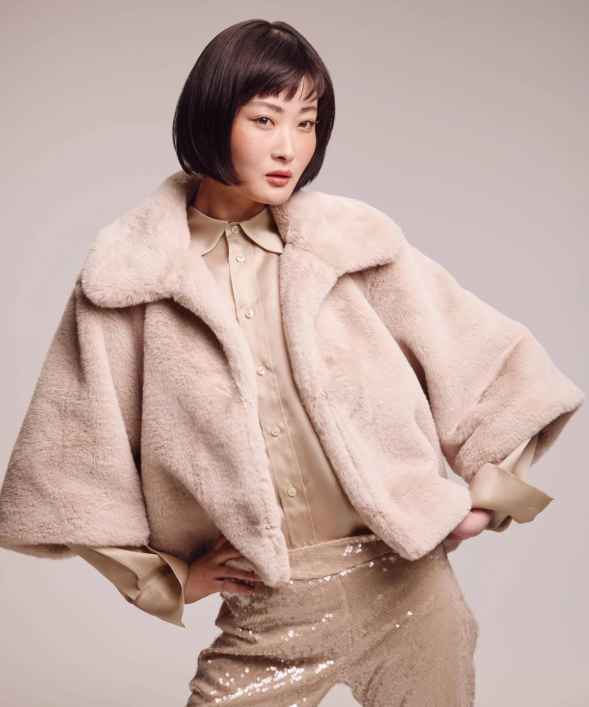 Faux Fur Jacket - Taupe